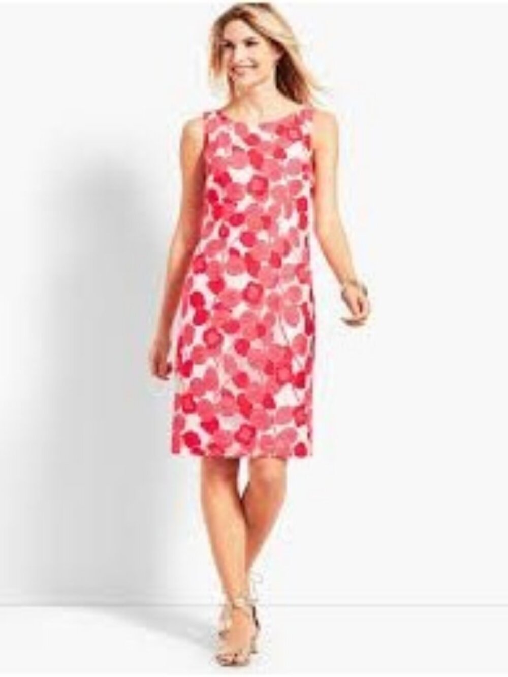 Talbots Floral Lace Sheath Dress Womens 12 Coral White Brunch Feminine Luxury